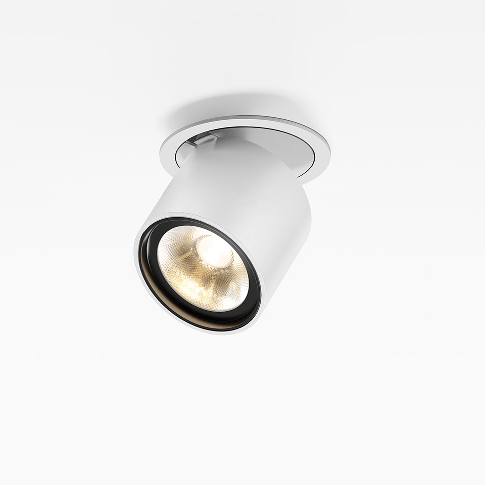 Artemide Hoy Spot: faretto da soffitto semi-incassato bianco con testa cilindrica orientabile, riflettore interno nero e luce LED calda - 2