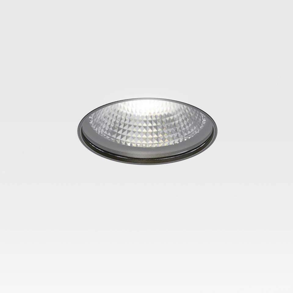 Artemide Hoy Spot recessed LED downlight with faceted crystal lens and dark circular trim, viewed from above - 2