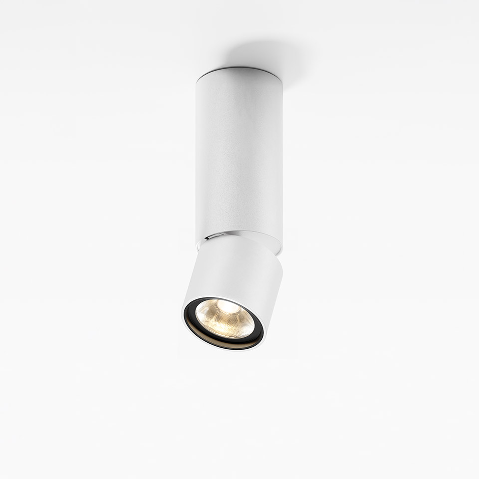 Artemide Hoy Spot SMD: faretto da soffitto cilindrico bianco con testa orientabile e sorgente LED a luce calda