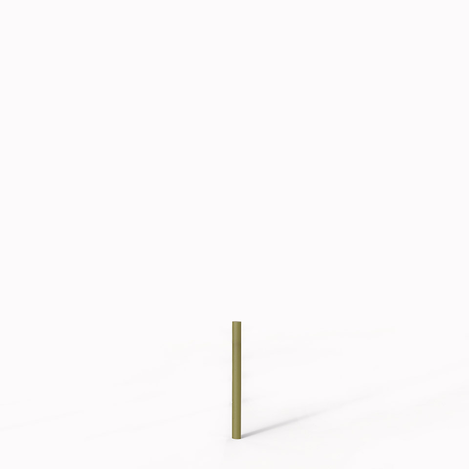 Palo della lampada da terra Artemide Needoo: fusto cilindrico sottile in finitura verde oliva, elemento di design minimalista