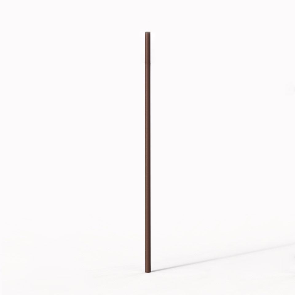 Lampada da terra Artemide Needoo: palo cilindrico sottile e alto color marrone scuro con design minimalista su sfondo bianco