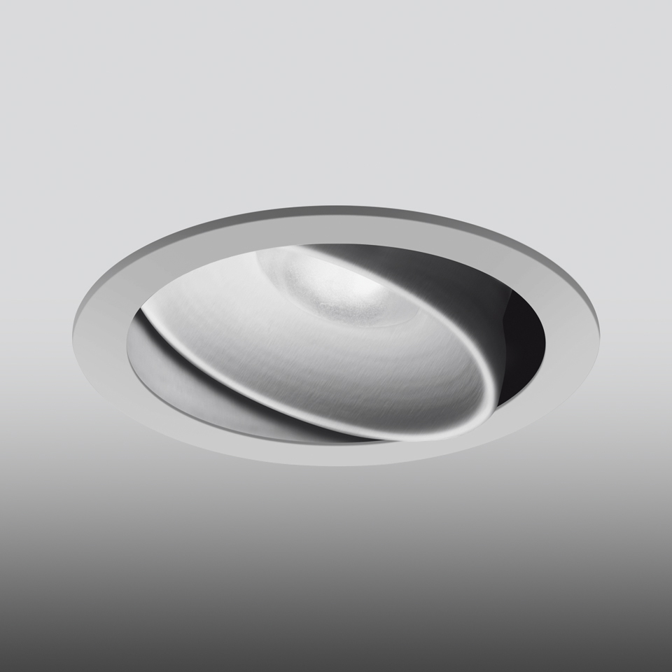 Artemide Parabola 100 recessed ceiling spotlight in white, featuring an adjustable tilted reflector for directional lighting