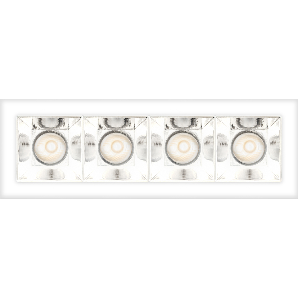 Artemide Sharp Refractive Emission: apparecchio lineare da incasso bianco con quattro moduli LED quadrati con ottica sfaccettata riflettente - 2