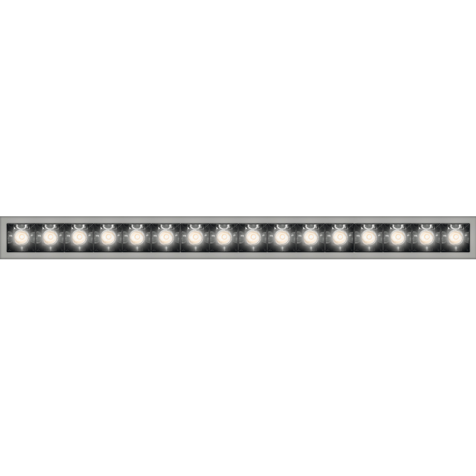 Artemide Sharp Refractive Emission: barra LED lineare da incasso sottile con 20 lenti in corpo in alluminio argento