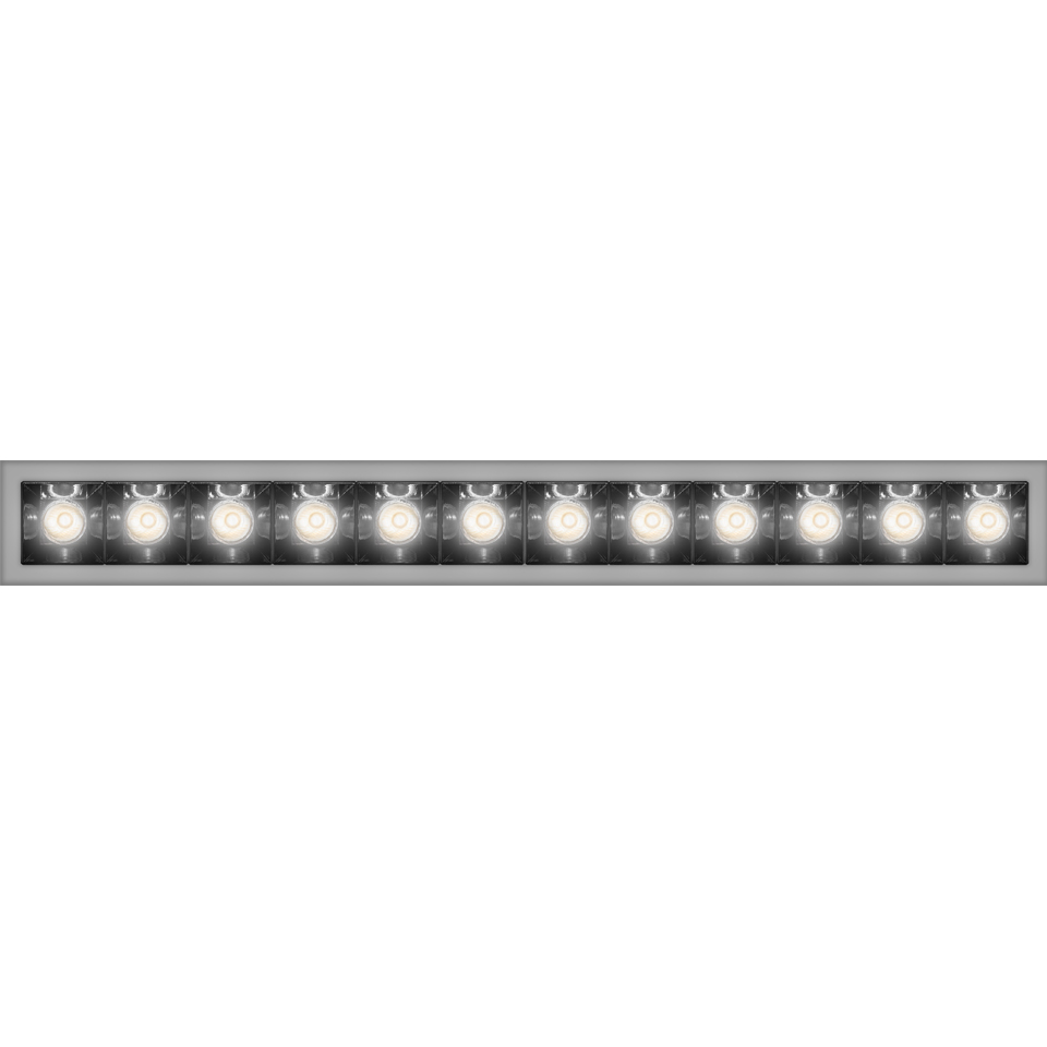 Apparecchio LED lineare da incasso Artemide Sharp Refractive Emission con 12 lenti in corpo in alluminio argento