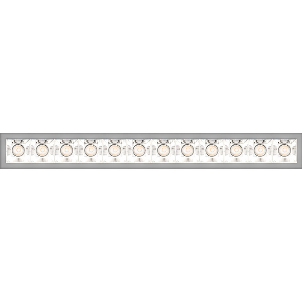 Artemide Sharp linear LED ceiling light, elongated rectangular silver frame with a row of multiple recessed LED modules. - 2
