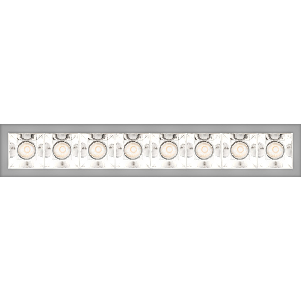 Artemide Sharp Refractive Emission: apparecchio lineare da incasso con 8 faretti LED orientabili in finitura bianco cromo - 2