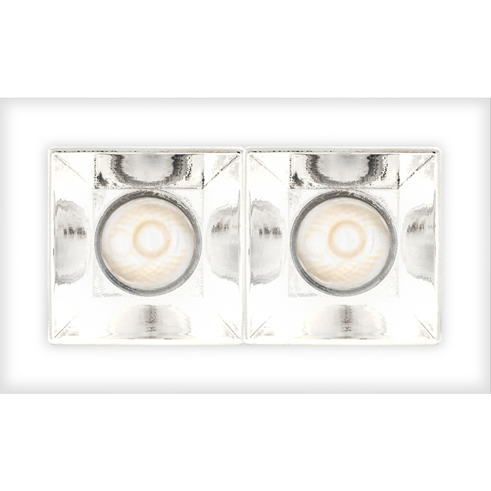 Artemide Sharp double recessed spotlight with two square LED modules featuring reflective chrome housing and white trim plate - 2