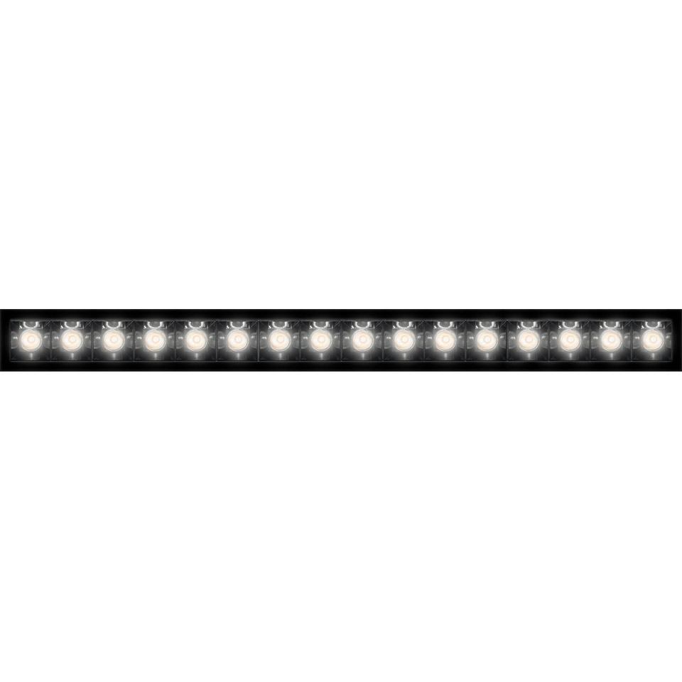 Artemide Sharp LED strip light bar with a row of bright white LEDs mounted on a slim black rectangular profile