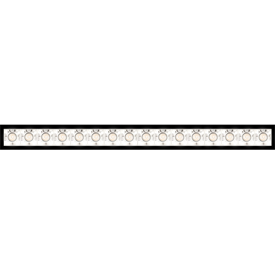 Artemide Sharp Refractive Emission LED strip with evenly spaced circular lenses on a white PCB board in a black frame - 2