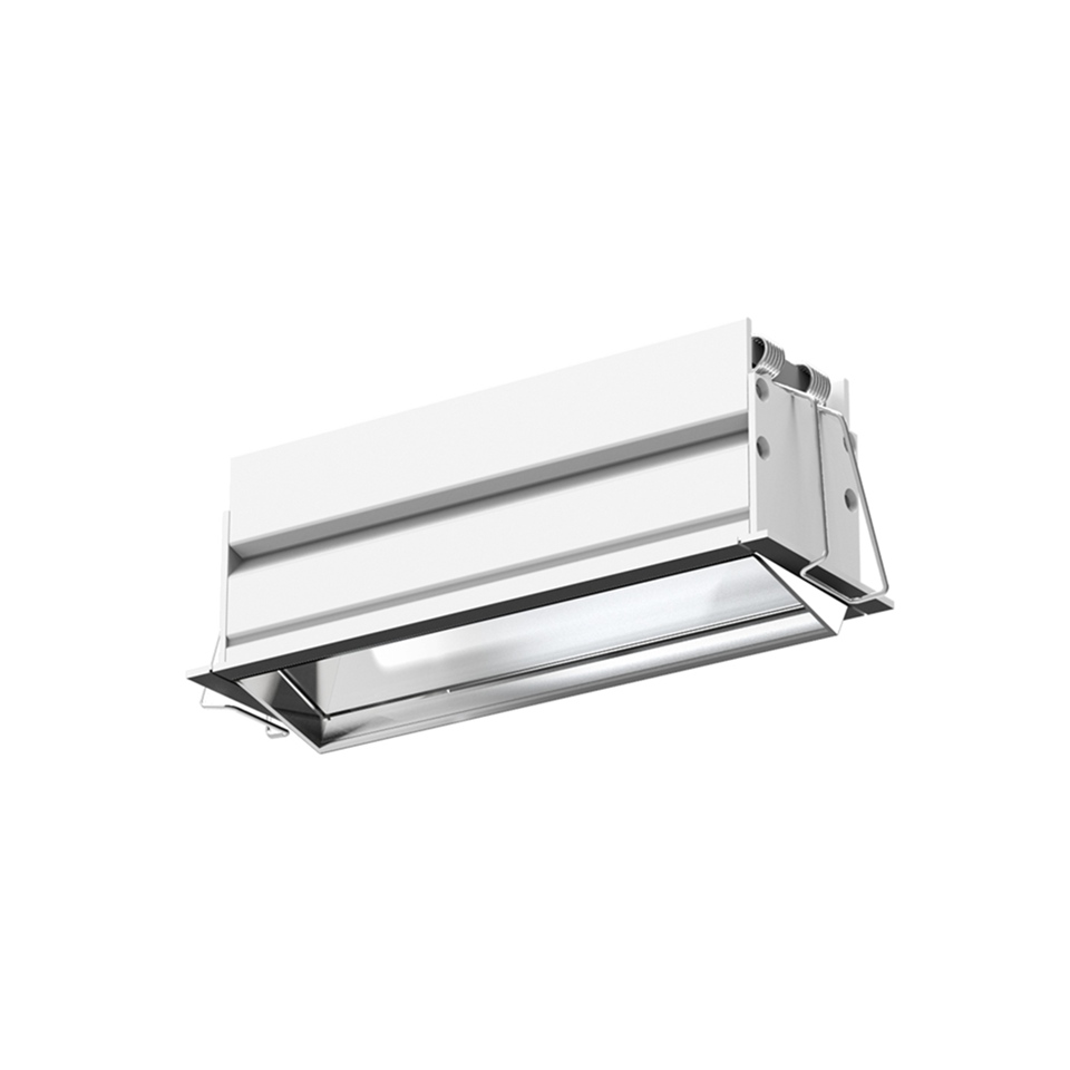 Artemide Sharp Wallwasher recessed ceiling fixture in white and silver aluminum, rectangular shape with linear LED light slot