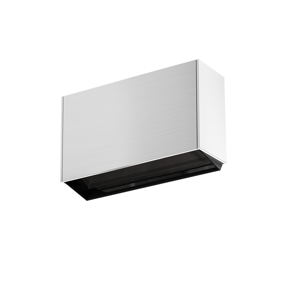 Artemide Sharp Wallwasher SMD: applique rettangolare in alluminio spazzolato con striscia LED nera incassata per luce direzionale verso il basso