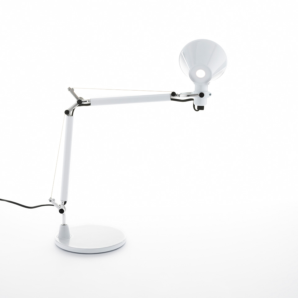 Artemide Tolomeo Micro Tavolo desk lamp in white, with articulated arm, spherical shade, and round base - 2