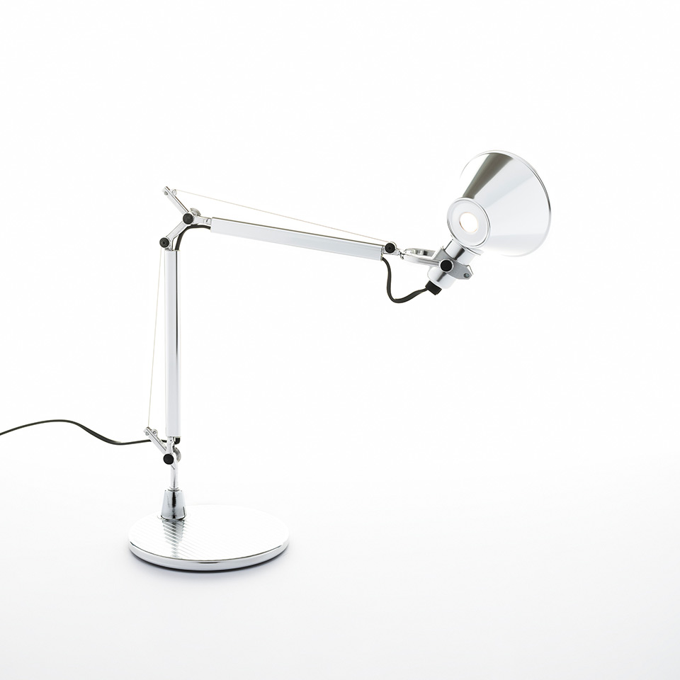 Artemide Tolomeo Micro Tavolo desk lamp in polished aluminum with adjustable articulated arm and conical reflector head - 2
