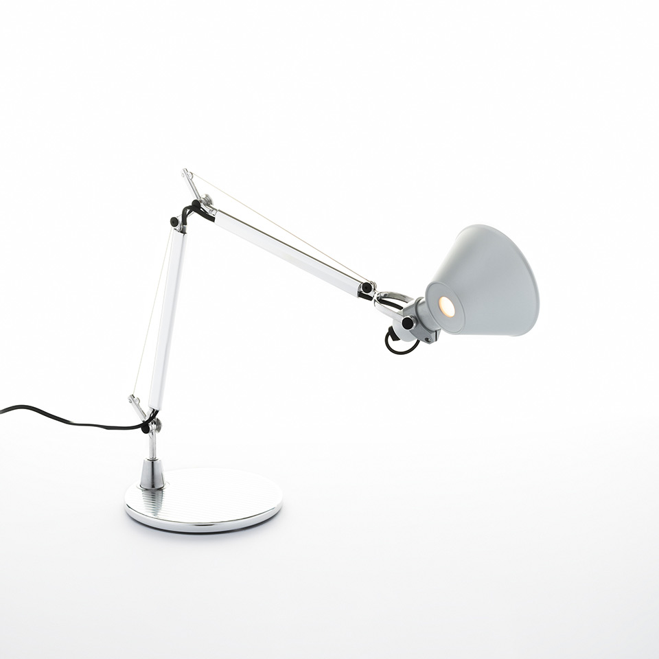 Artemide Tolomeo Micro Tavolo desk lamp in white and chrome, featuring adjustable articulated arm and conical shade on round base - 2