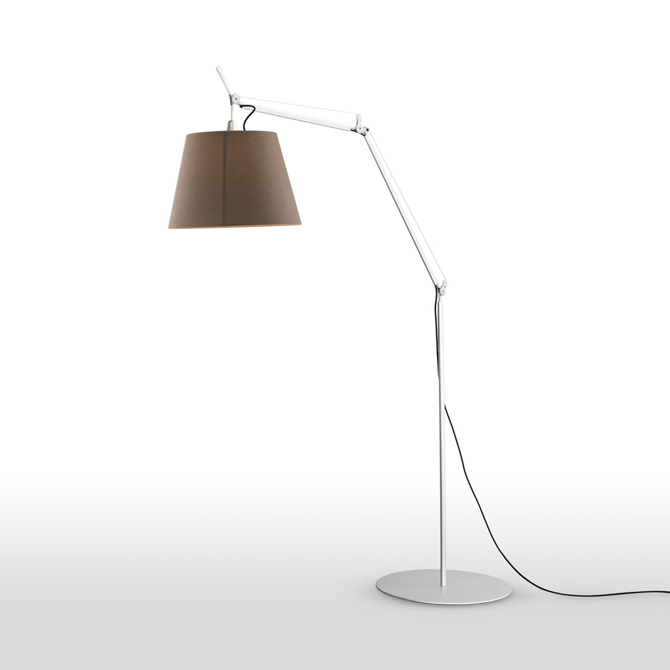 Lampada da terra Artemide Tolomeo Paralume Outdoor: braccio articolato bianco, paralume in tessuto tortora, base rotonda, cavo nero - 2