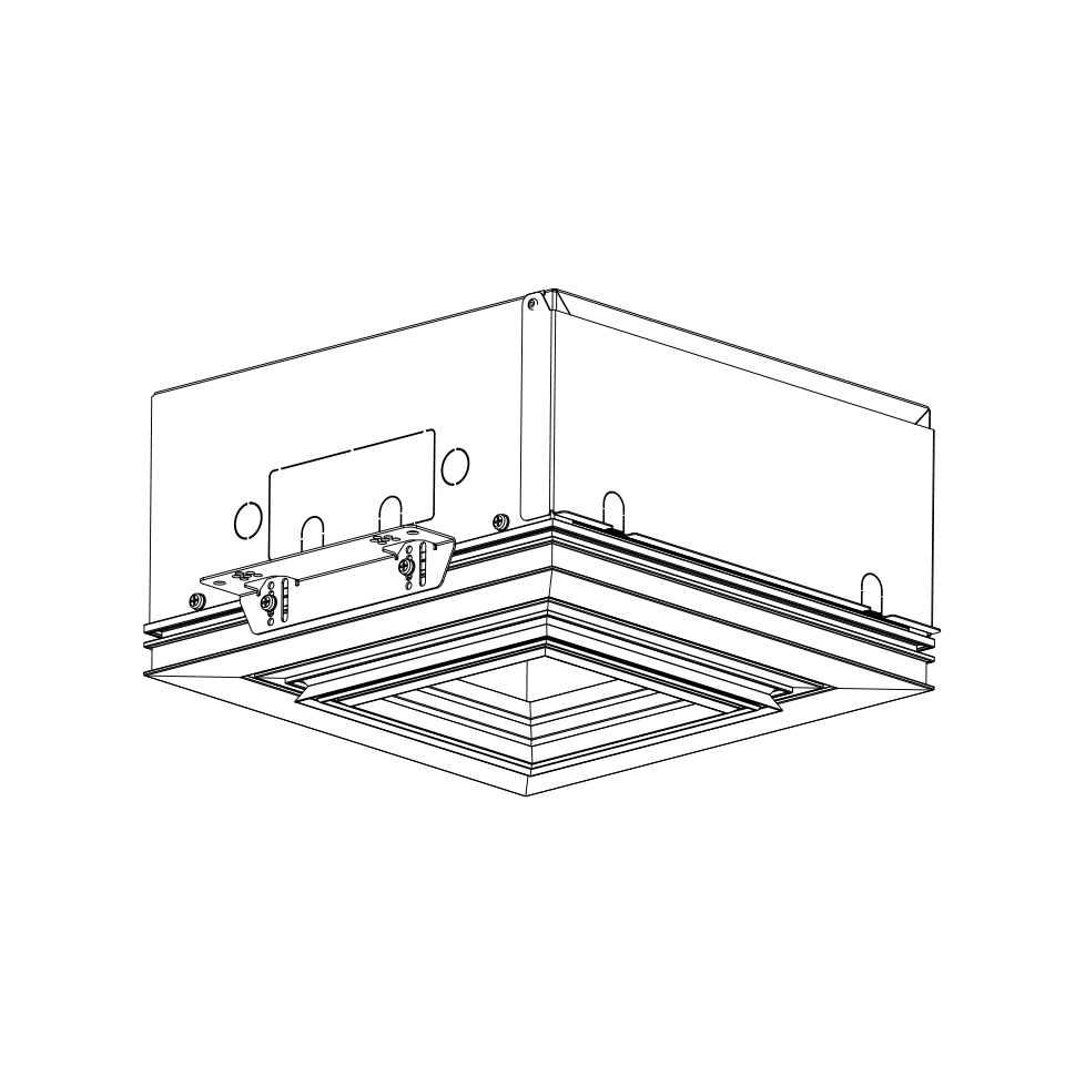 Technical drawing of Artemide Vector Channel recessed ceiling fixture, showing square housing with mounting hardware and inner optical frame