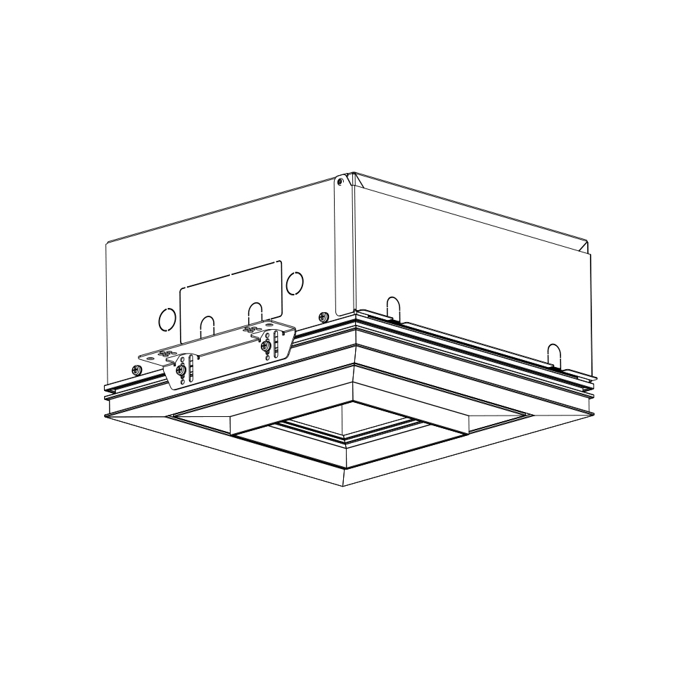 Technical drawing of Artemide Vector Channel recessed ceiling fixture, showing square housing with layered trim and mounting hardware
