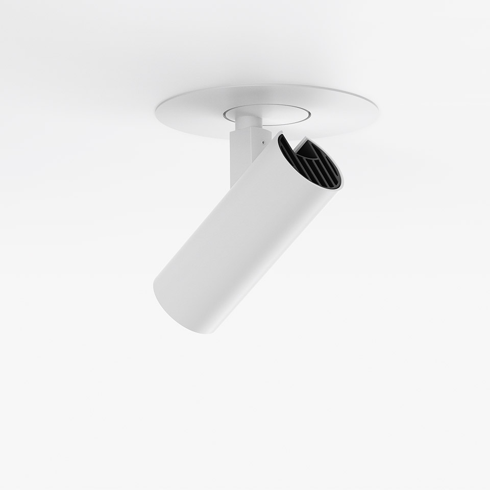 Faretto da incasso a soffitto Artemide Vector Recessed in bianco, con testa cilindrica orientabile e interno nero, montato a filo del soffitto - 2