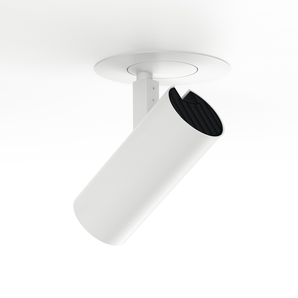 Faretto da incasso Artemide Vector Recessed: corpo cilindrico bianco orientabile con griglia anti-abbagliamento nera, montaggio a soffitto semi-incassato - 2