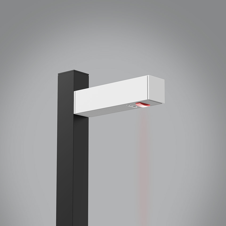 Artemide Walking Palo outdoor floor lamp: white rectangular LED head on dark square pole, emitting red-toned directional light - 2