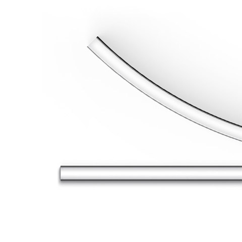 Artemide A.24 Emissione Diffusa: dettaglio profilo LED bianco curvo in alto, barra LED lineare bianca dritta in basso