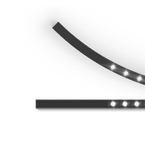 Artemide A.24 Sharping striscia LED: profilo curvo flessibile e modulo dritto con sorgenti luminose puntiformi in finitura scura