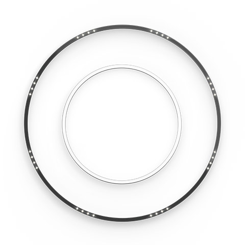 Artemide A.24 Circolare Stand-alone ceiling light: large black outer ring with LED dots and inner white luminous ring
