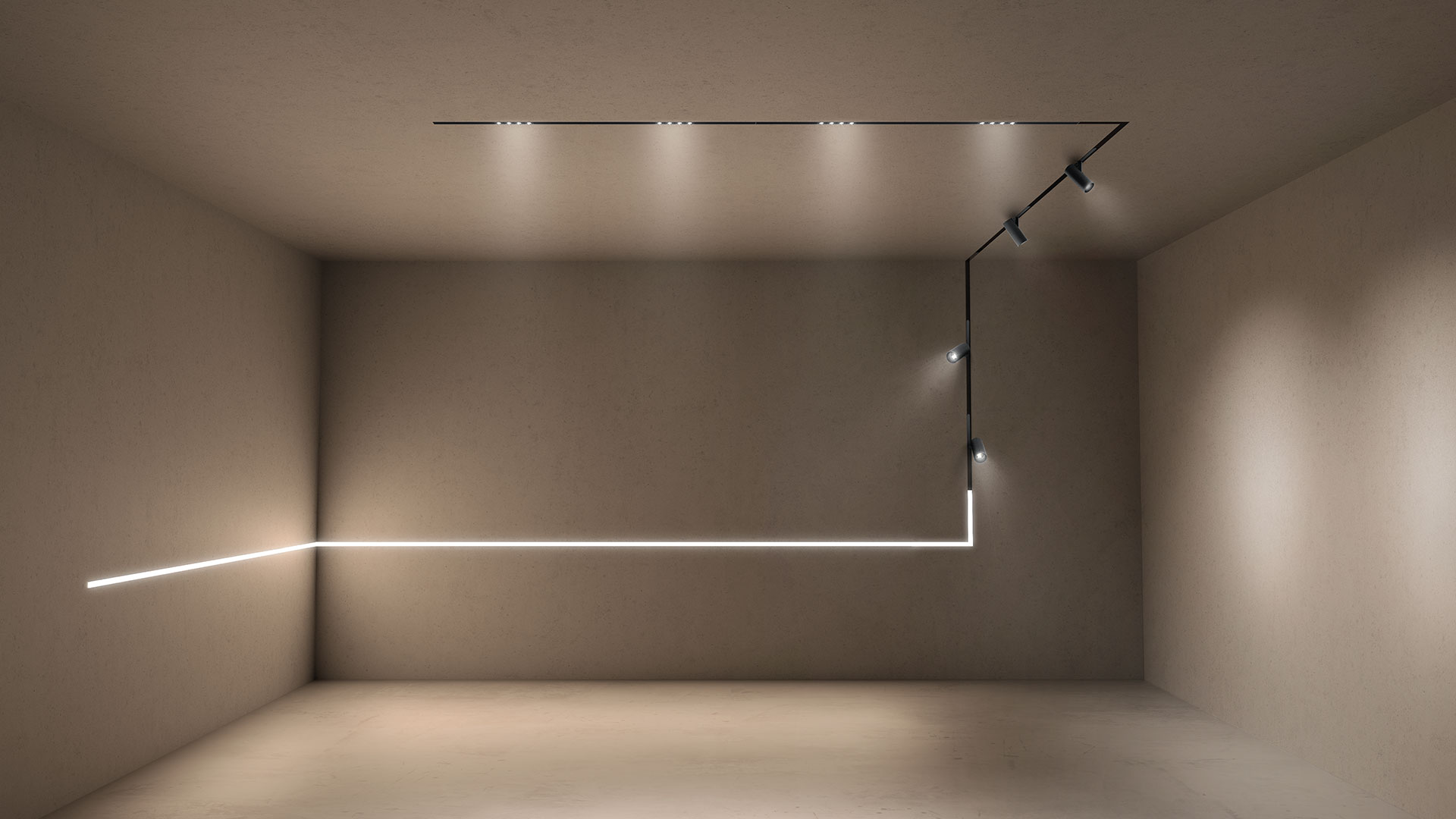 Sistema binario a soffitto Artemide A.24 nero con barra LED lineare a emissione diffusa e faretto orientabile per illuminazione d'accento