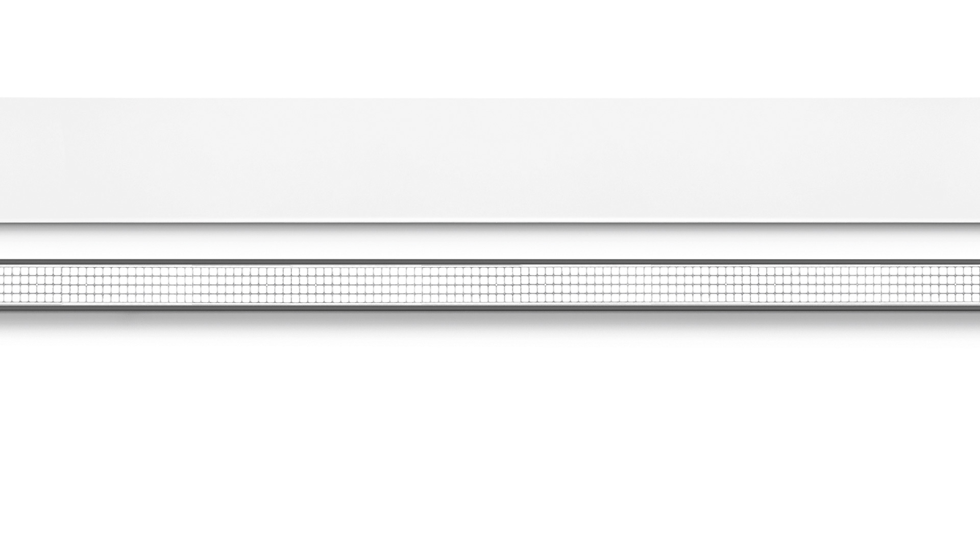 Artemide A.39 suspension/ceiling lamp with controlled emission, featuring a slim white diffuser and fine grid light strip