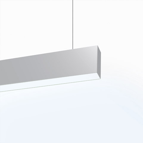 Lampada a sospensione Algoritmo Stand-Alone di Artemide: profilo rettangolare in alluminio con diffusore opale, sospesa da sottile cavo
