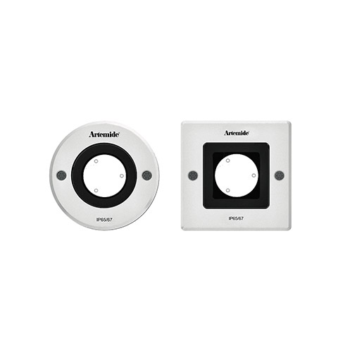 Segnapasso da incasso Artemide Ego 90 flat: cornici in alluminio rotonda e quadrata IP65/67 con apertura centrale per ottica