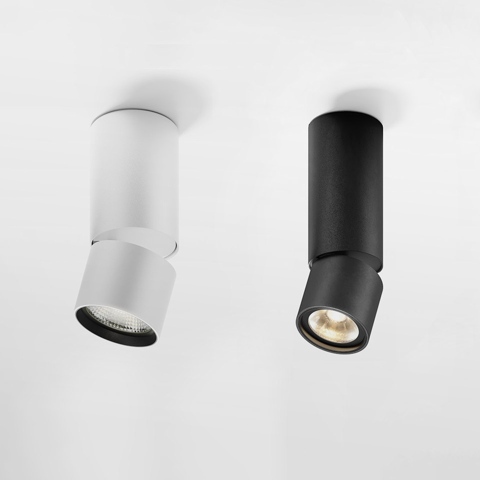 Faretti da soffitto Artemide Hoy Spot SMD: applique cilindriche orientabili a superficie in bianco e nero con sorgente luminosa LED