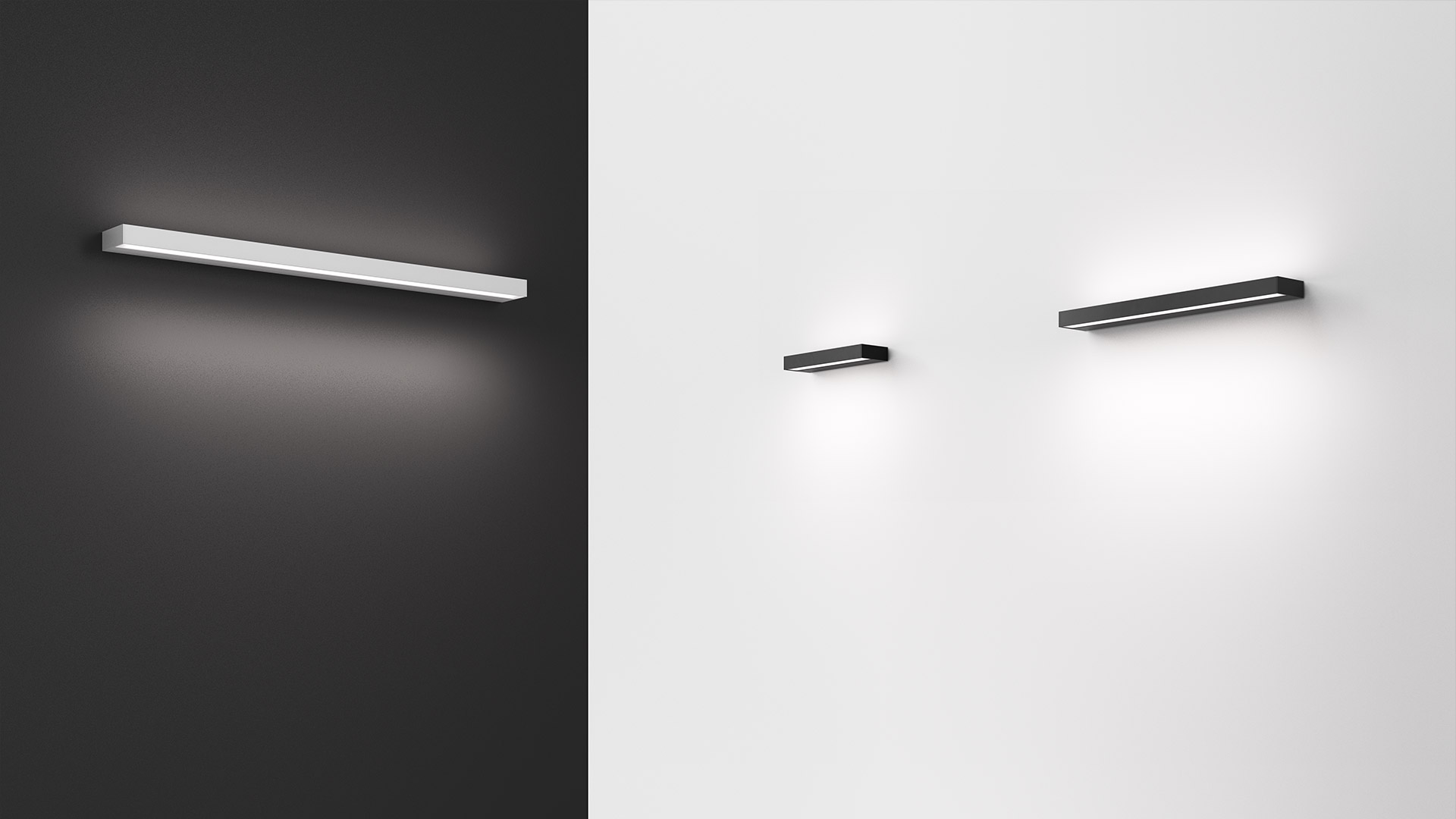Artemide Hoy Parete wall lamp: slim elongated rectangular LED bar in brushed aluminum with diffused white light strip
