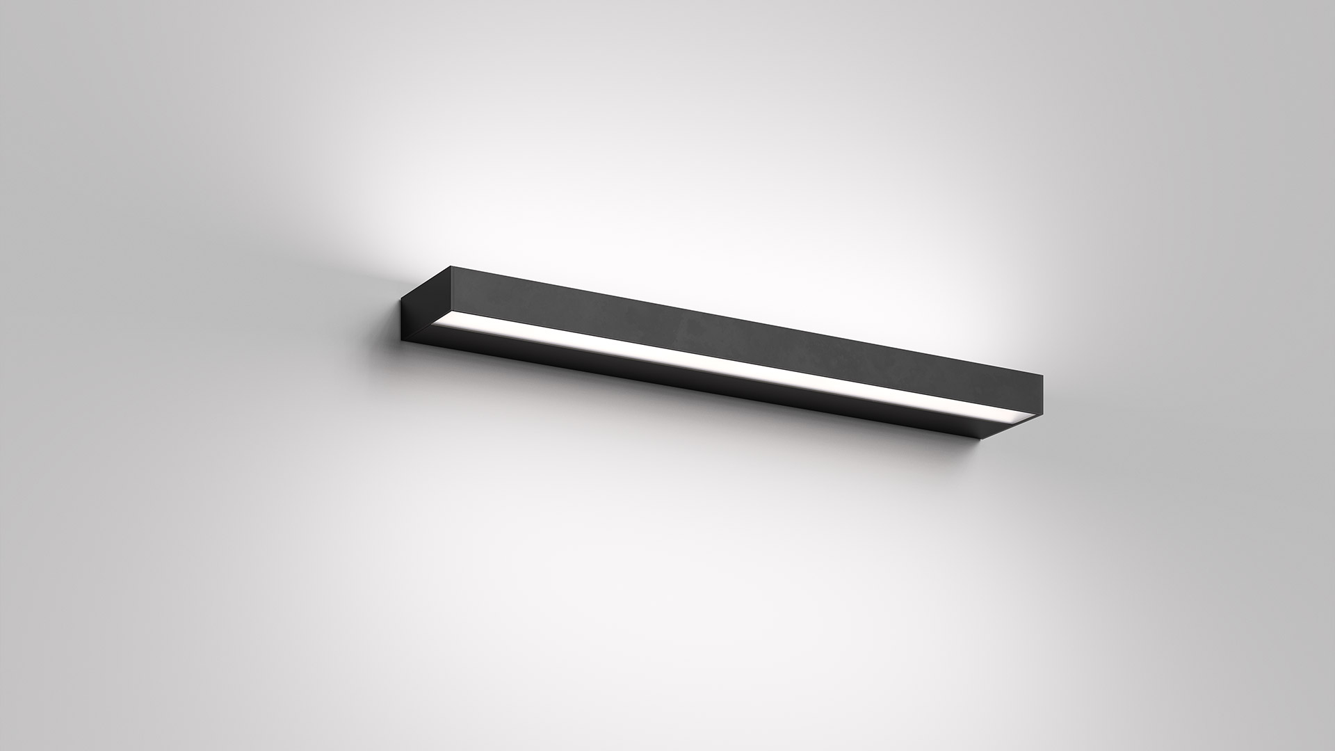 Artemide Hoy Parete wall lamp: slim rectangular black body with a horizontal LED strip emitting soft upward and downward light