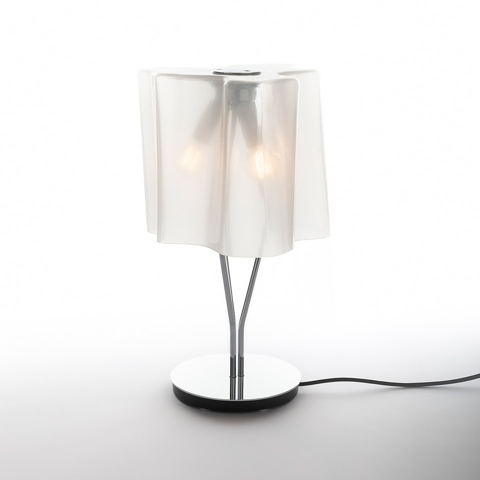 Lampada da tavolo Artemide Logico Tavolo con paralume in vetro serigrafato bianco e base e steli in cromo lucido